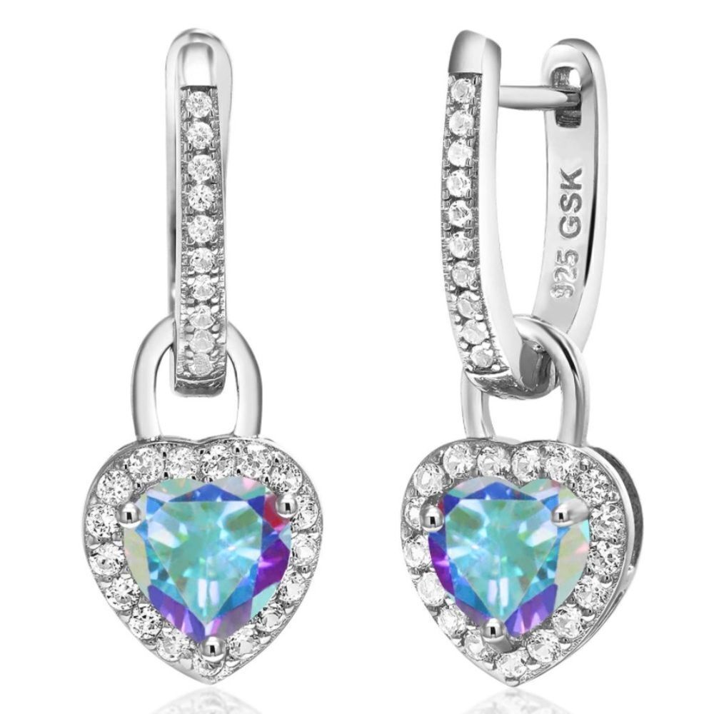 925 Sterling Silver 2.40 Cttw Mystic Topaz and White Sapphire Heart Earrings